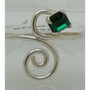Sterling Silver Sexy Emerald Green Crystal Rhinestone Toe Ring - Adjustable Size